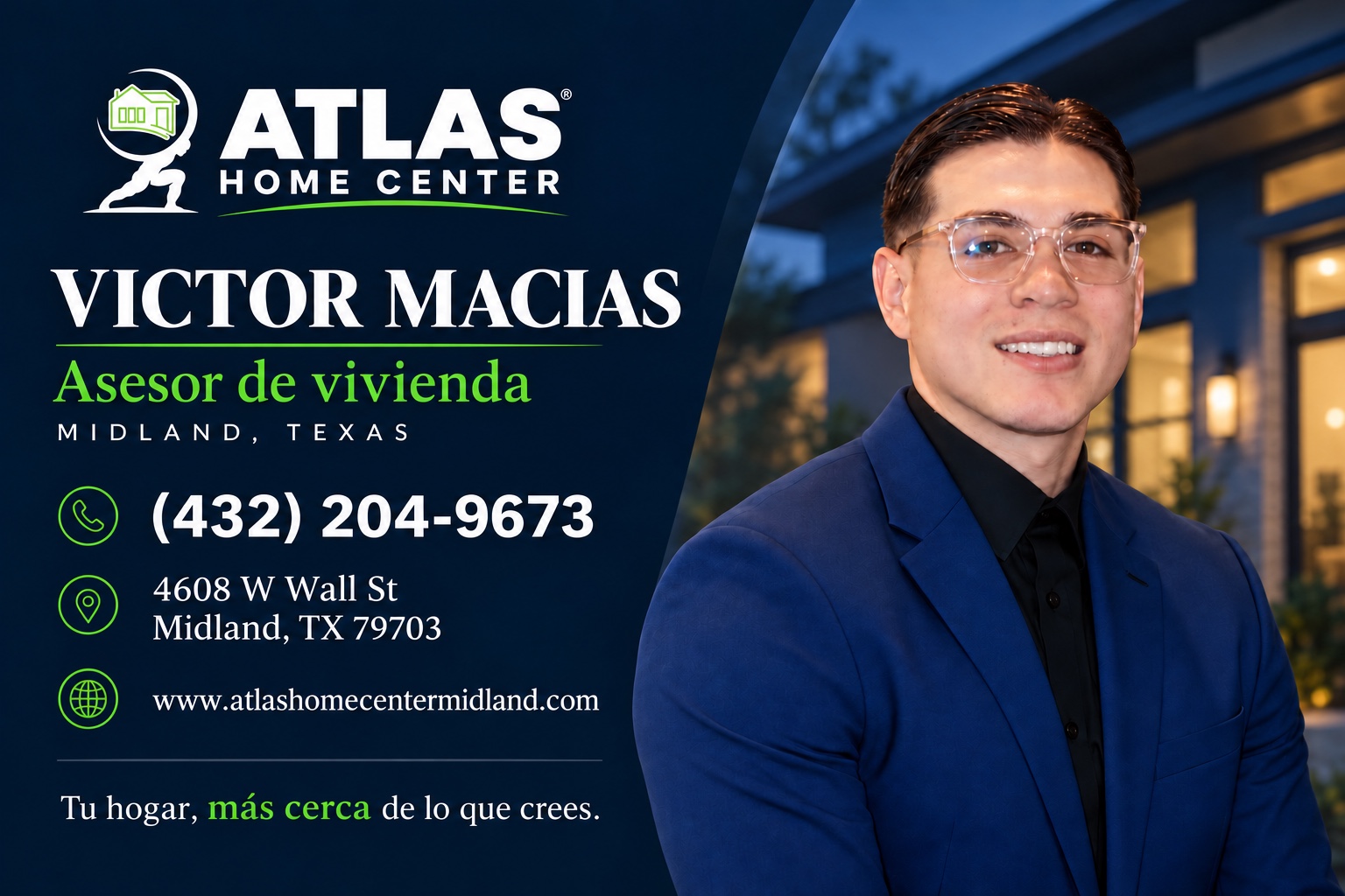 Victor Macias portrait from his Atlas Home Center business card